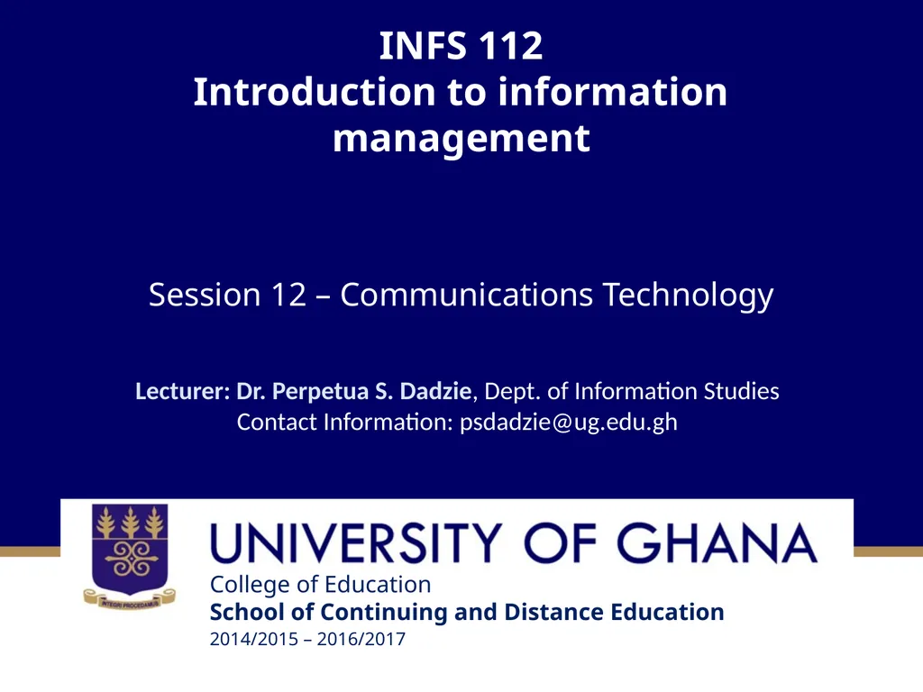 INFS 112 Introduction to information management - slide 1 of 25
