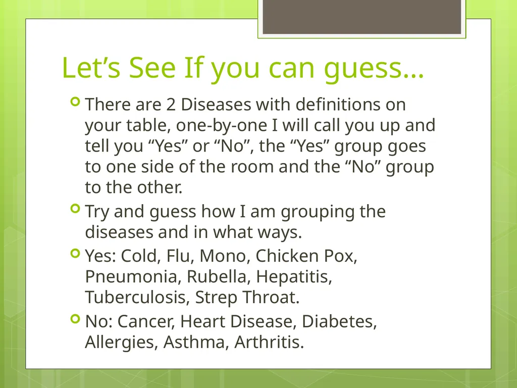 Communicable and Non-Communicable Diseases Let’s - slide 2 of 24