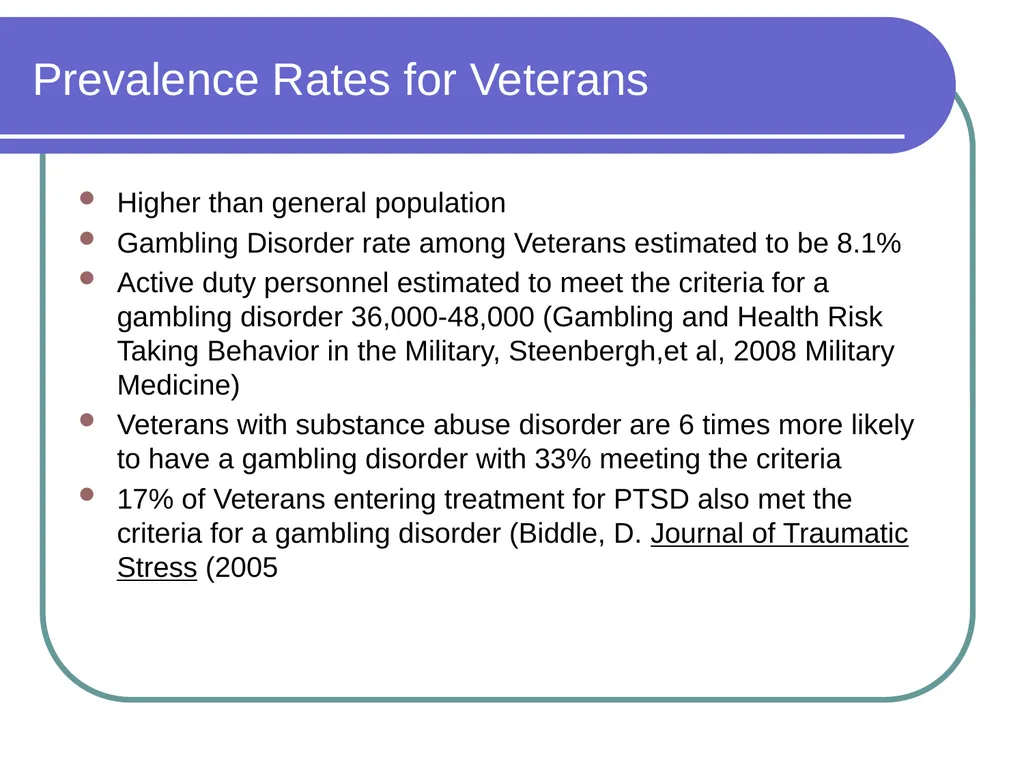 Gambling Disorders Among Veterans Maureen Corbett, - slide 8 of 47