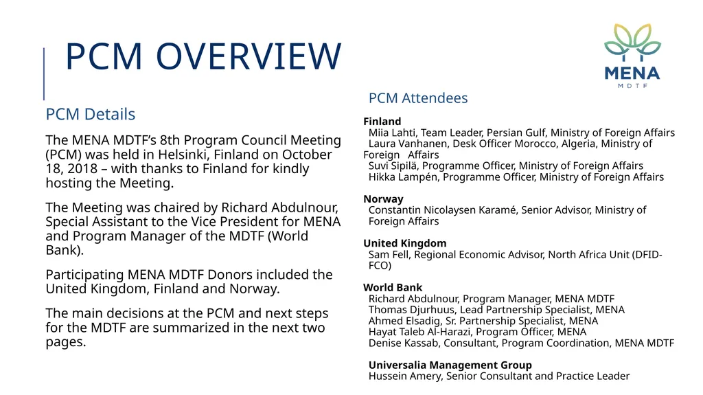 MENA MDTF minutes and decisions 8th program - slide 2 of 24