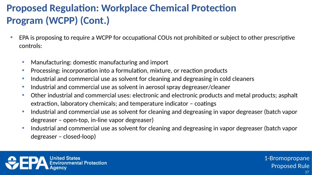 1-Bromopropane (1-BP) Proposed Rulemaking Under - slide 17 of 27