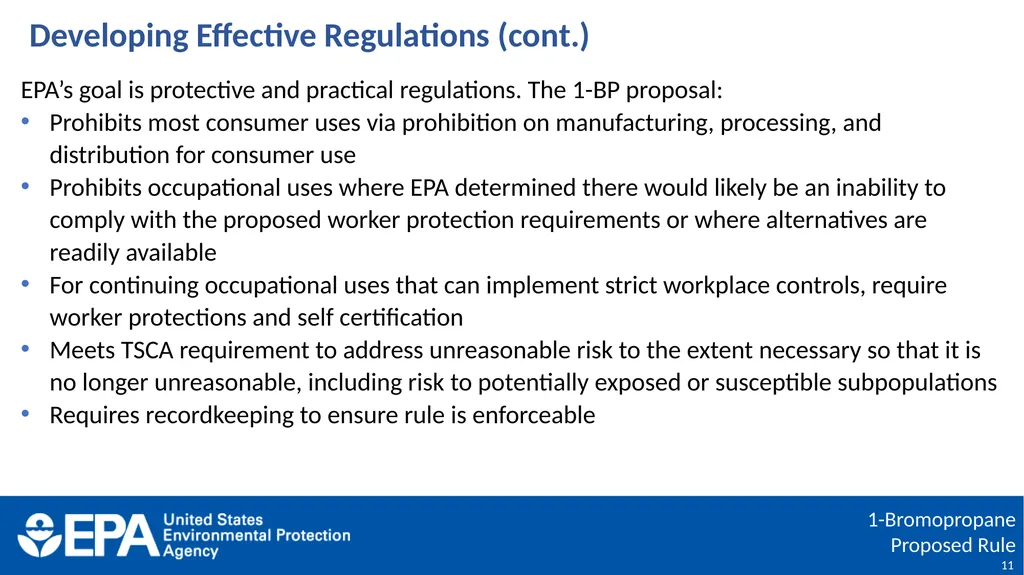 1-Bromopropane (1-BP) Proposed Rulemaking Under - slide 11 of 27