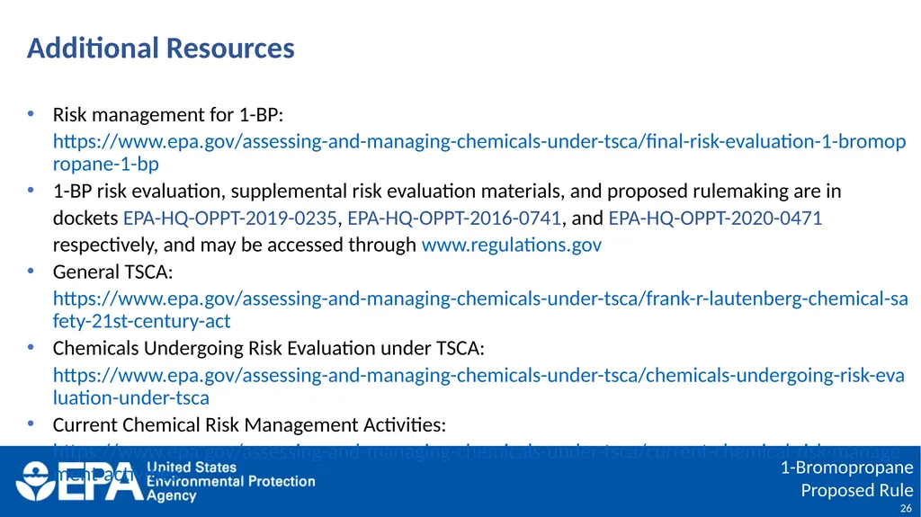 1-Bromopropane (1-BP) Proposed Rulemaking Under - slide 26 of 27