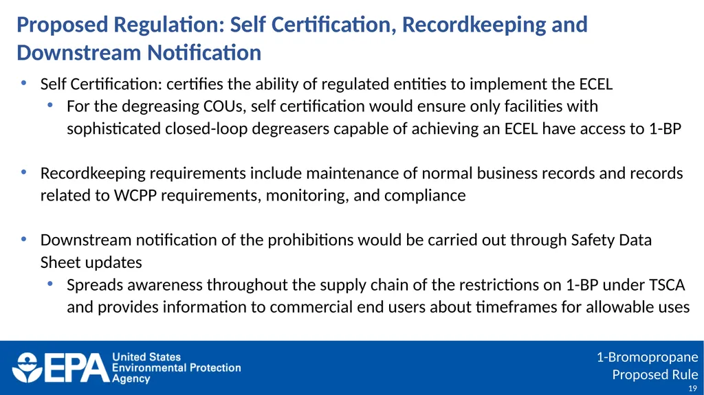 1-Bromopropane (1-BP) Proposed Rulemaking Under - slide 19 of 27