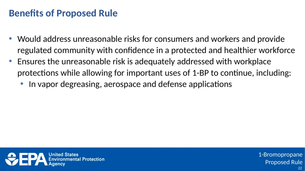 1-Bromopropane (1-BP) Proposed Rulemaking Under - slide 22 of 27