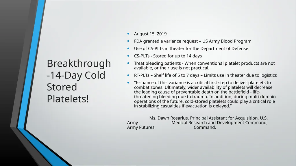 Cold-Stored Platelets and the Impact on Blood - slide 31 of 50
