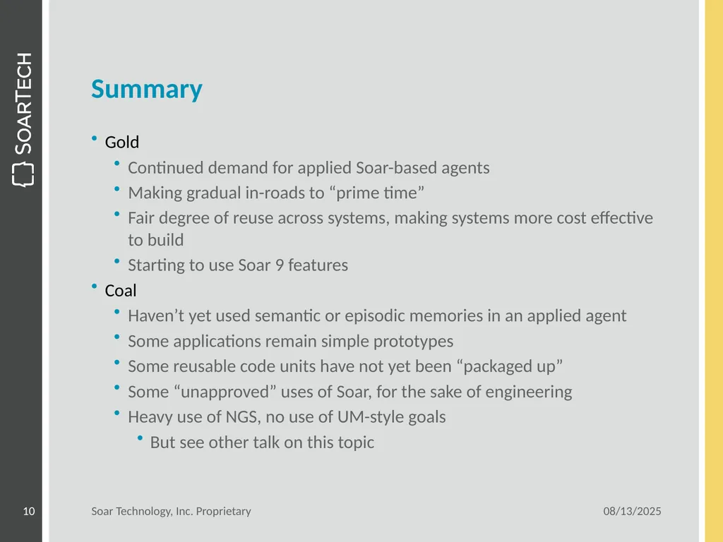 Current Applied Soar Agent Development June 16, - slide 10 of 10