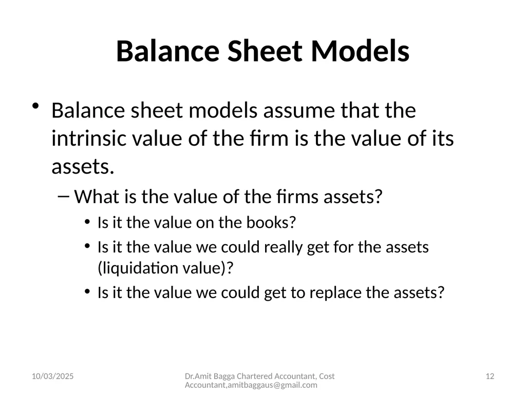 VALUATION 3/19/2014 Dr.Amit Bagga Chartered - slide 12 of 68