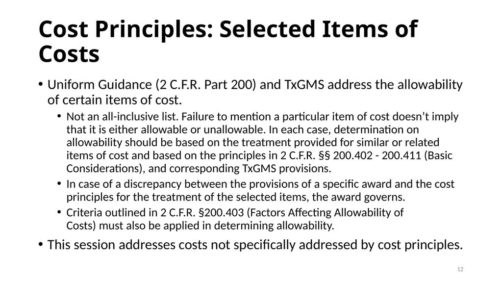 Session 11: Selected Items of Cost Texas Workforce - slide 12 of 38