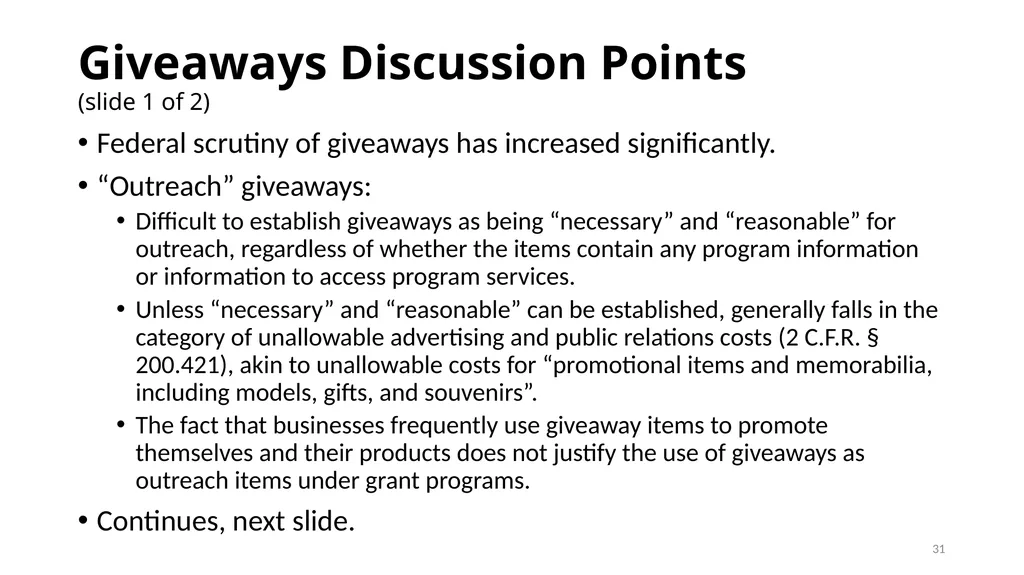 Session 11: Selected Items of Cost Texas Workforce - slide 31 of 38
