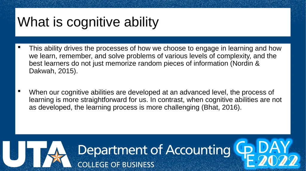 Data Analytics and Cognitive Ability: What makes - slide 24 of 41