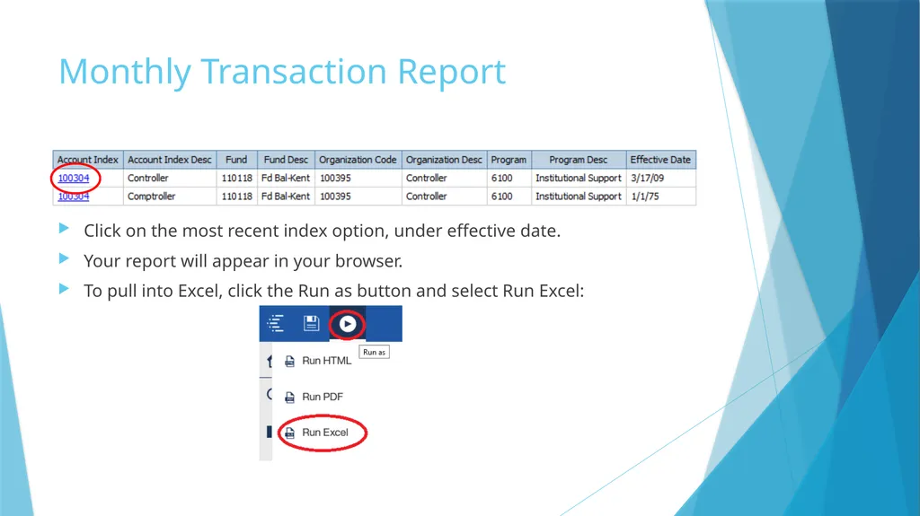 Fiscal Year-End & Running Finance Cognos Reports - slide 21 of 31