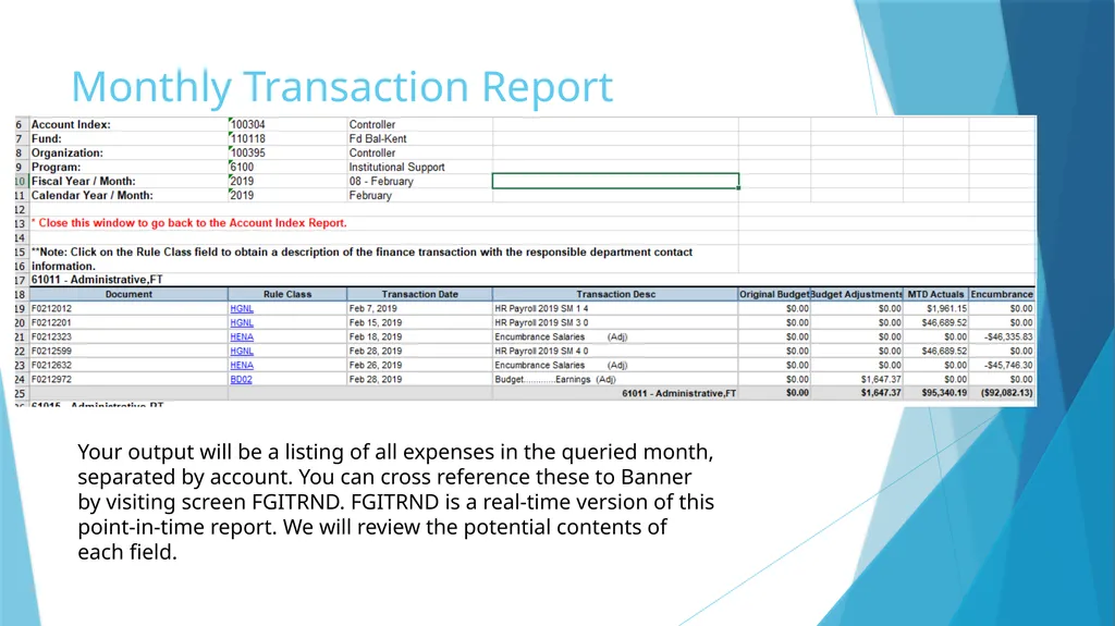 Fiscal Year-End & Running Finance Cognos Reports - slide 22 of 31