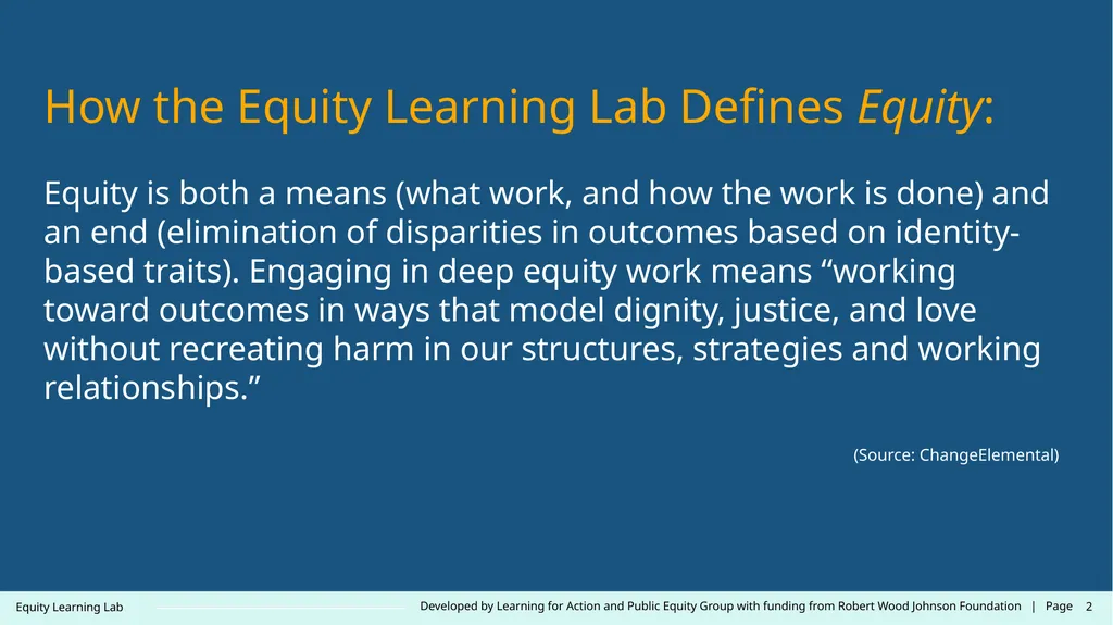 Contact: LearningLab@learningforaction.com Equity - slide 2 of 26