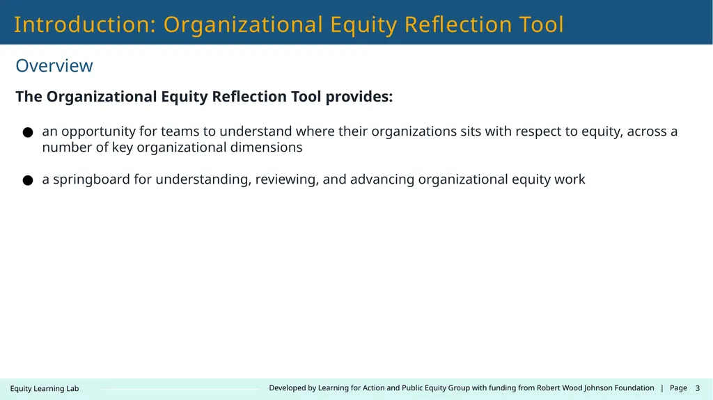 Contact: LearningLab@learningforaction.com Equity - slide 3 of 26