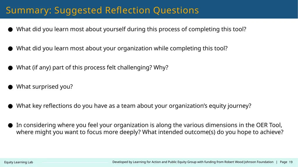 Contact: LearningLab@learningforaction.com Equity - slide 19 of 26