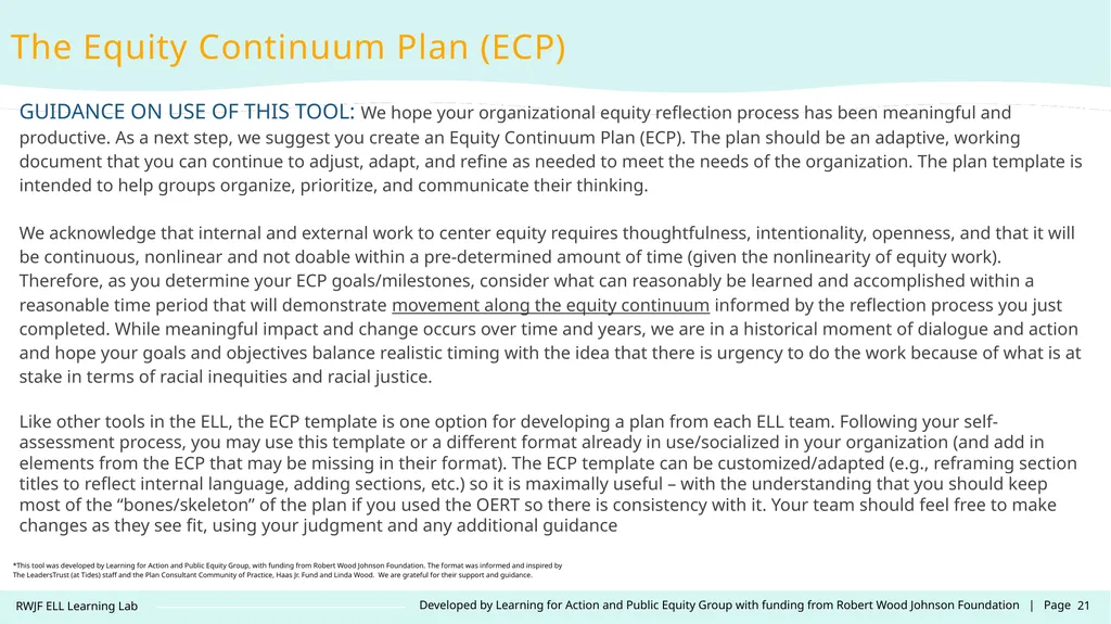 Contact: LearningLab@learningforaction.com Equity - slide 21 of 26