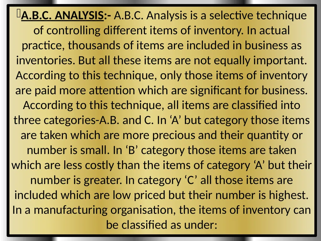 INVENTORY MANAGEMENT MEANING OF INVENTORY - slide 17 of 25