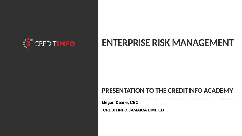 ENTERPRISE RISK MANAGEMENT PRESENTATION TO THE - slide 1 of 20