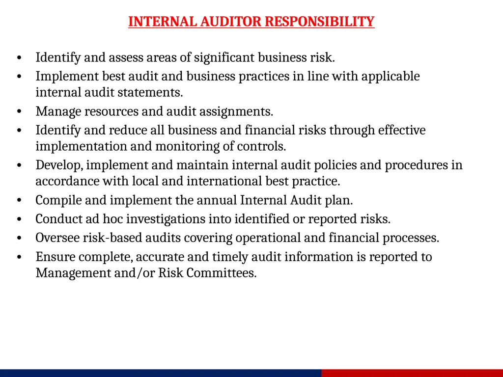 INTERNAL AUDIT FROM GAGAN REBARI OVERVIEW OF - slide 10 of 13