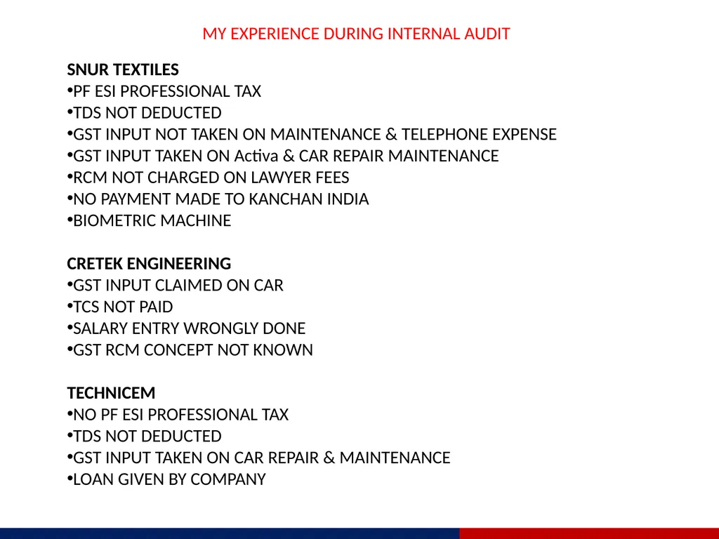 INTERNAL AUDIT FROM GAGAN REBARI OVERVIEW OF - slide 12 of 13