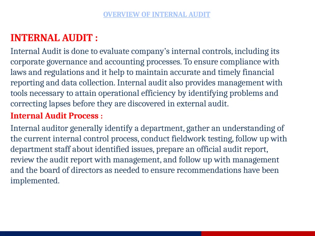 INTERNAL AUDIT FROM GAGAN REBARI OVERVIEW OF - slide 2 of 13