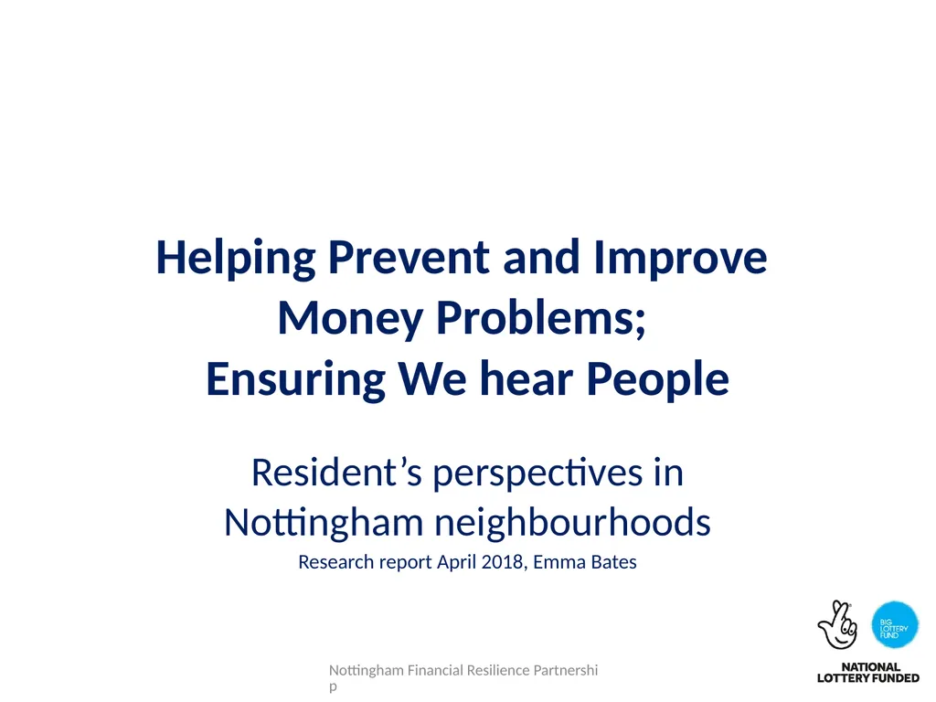 Helping Prevent and Improve Money Problems;