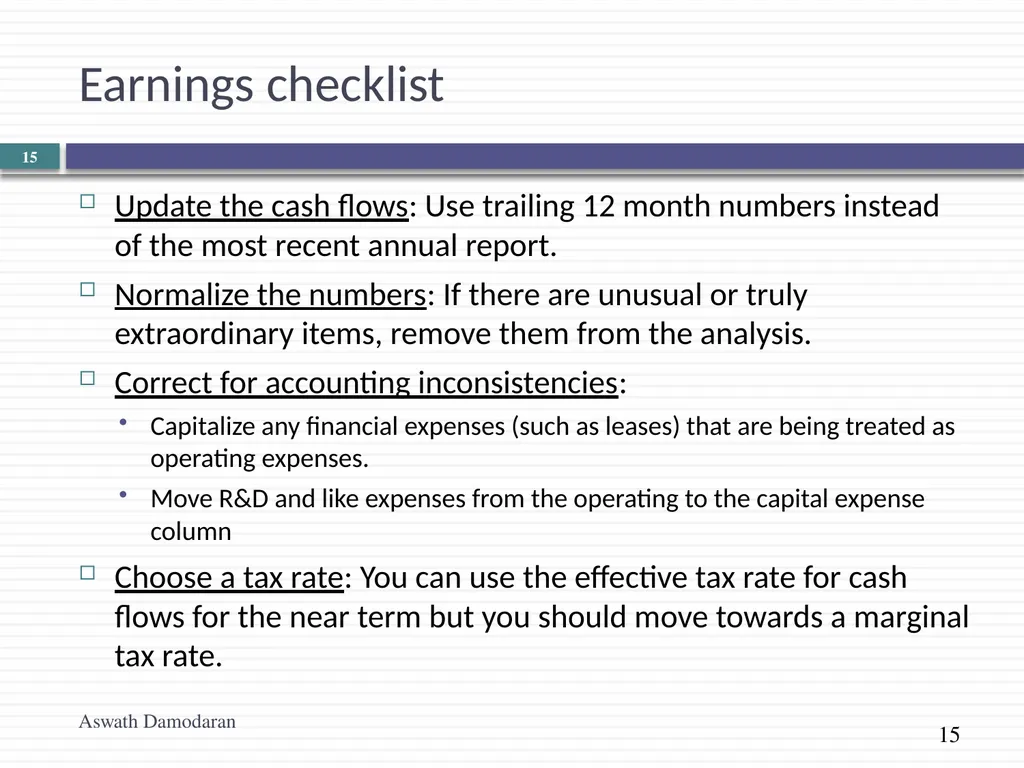 Valuation: Quiz 1 Review Aswath Damodaran Updated: - slide 15 of 20