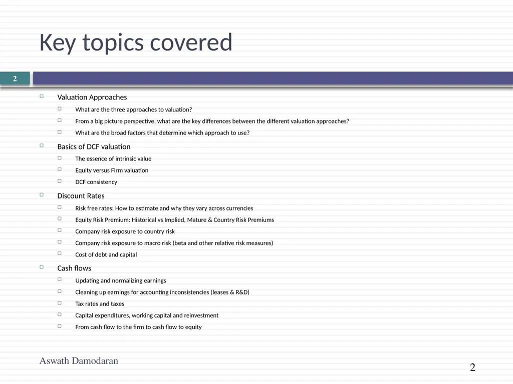 Valuation: Quiz 1 Review Aswath Damodaran Updated: - slide 2 of 20