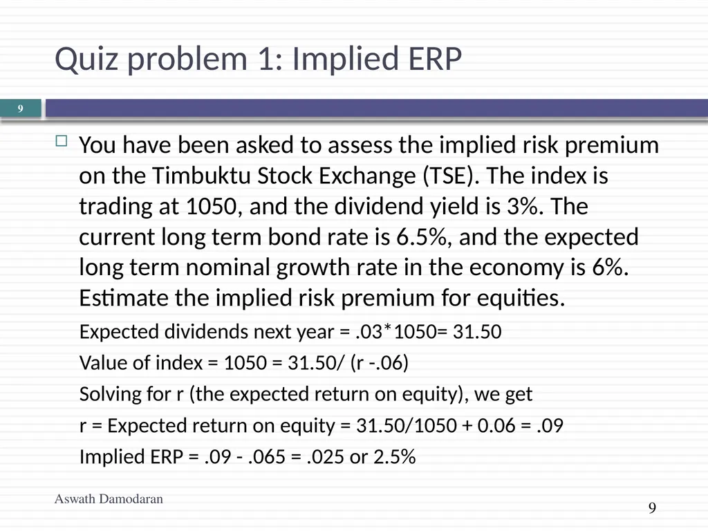 Valuation: Quiz 1 Review Aswath Damodaran Updated: - slide 9 of 20