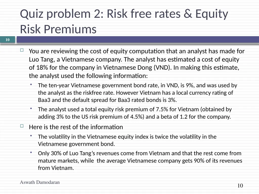 Valuation: Quiz 1 Review Aswath Damodaran Updated: - slide 10 of 20