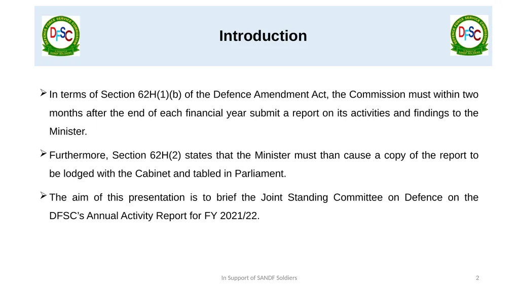 Defence Force Service Commission Presentation by - slide 2 of 28