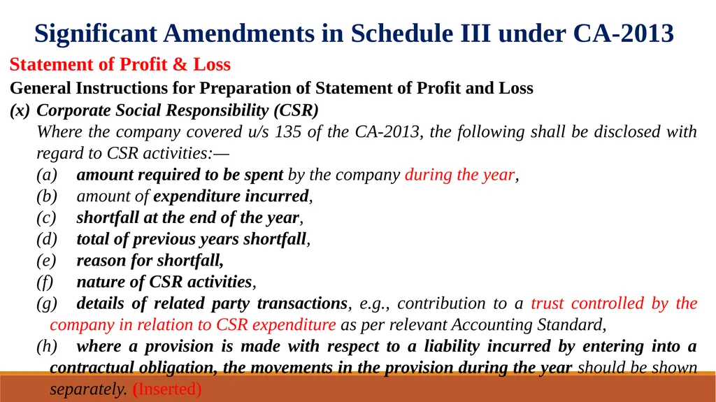 Amendments in Schedule III of the Companies Act, - slide 27 of 29