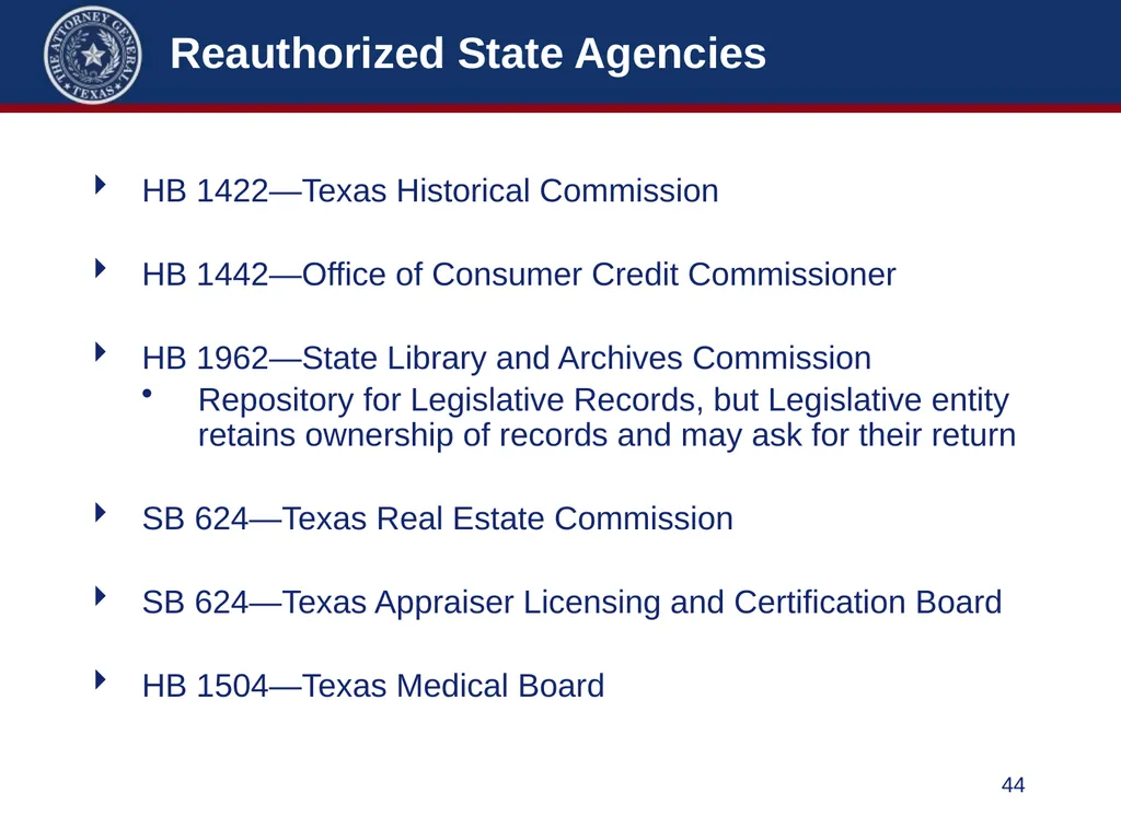 86th Legislature Update: Legislation Affecting - slide 44 of 50