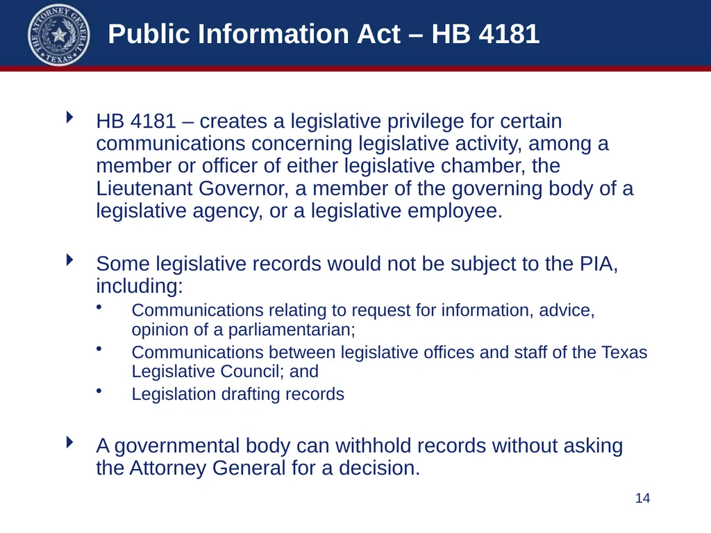 86th Legislature Update: Legislation Affecting - slide 14 of 50