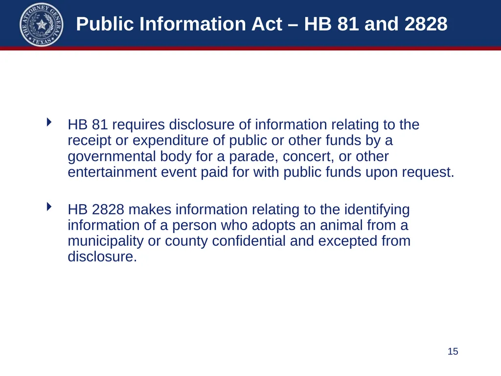 86th Legislature Update: Legislation Affecting - slide 15 of 50