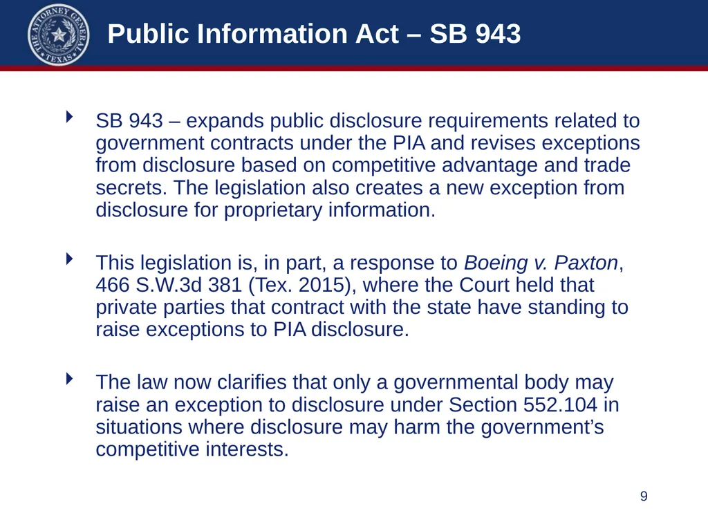 86th Legislature Update: Legislation Affecting - slide 9 of 50