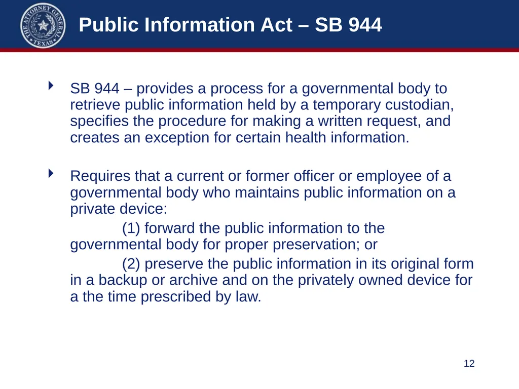 86th Legislature Update: Legislation Affecting - slide 12 of 50