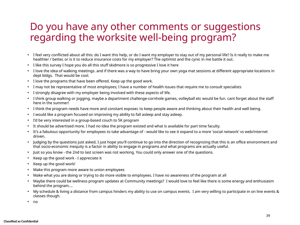 Wellness Satisfaction Survey Results Skidmore - slide 39 of 40