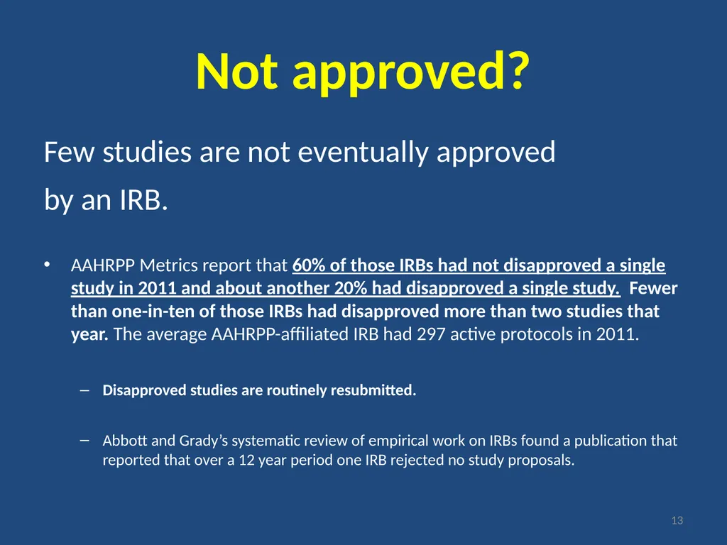 IRB gripes? Show the data. Jeffery W. Rodamar - slide 13 of 64