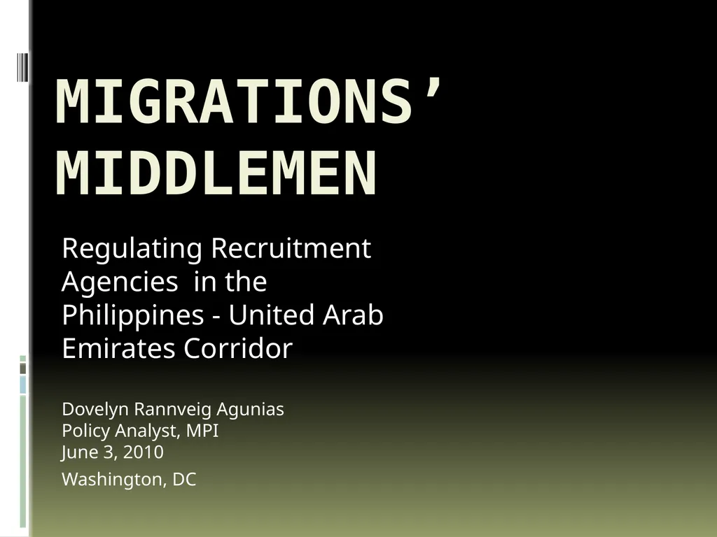 Migrations’ Middlemen Regulating Recruitment - slide 1 of 18