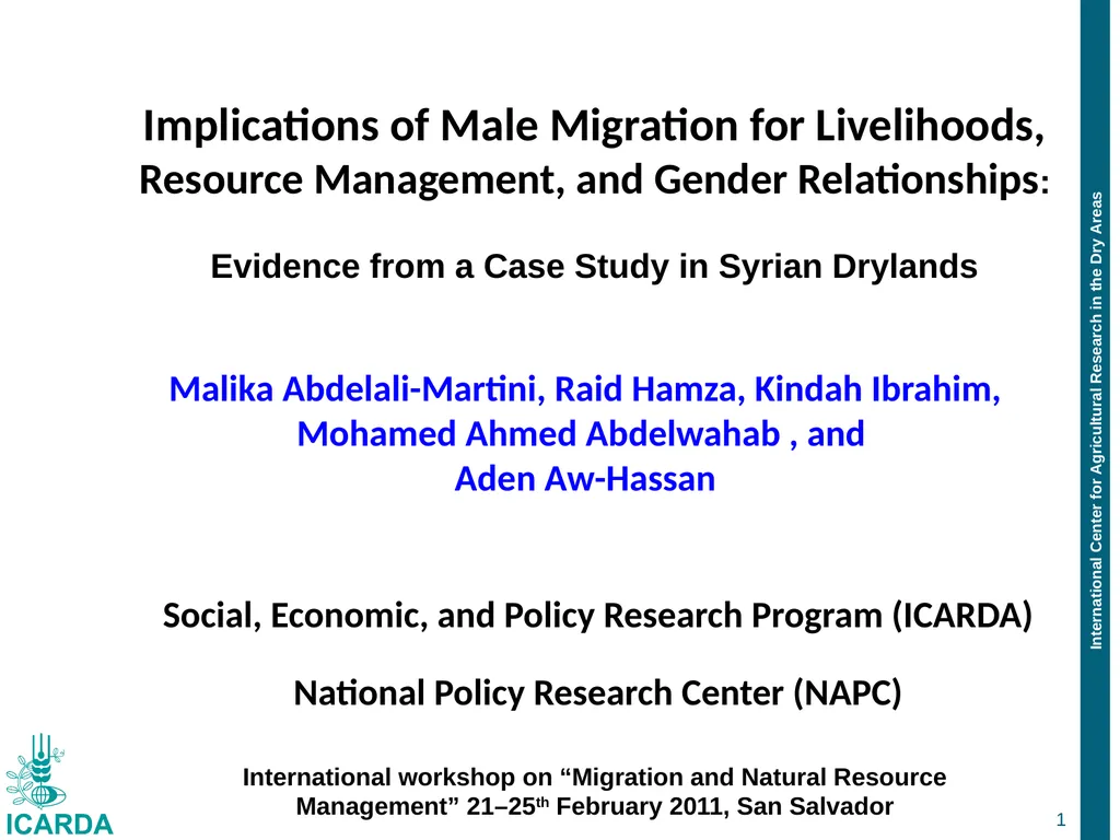 Implications of Male Migration for Livelihoods,