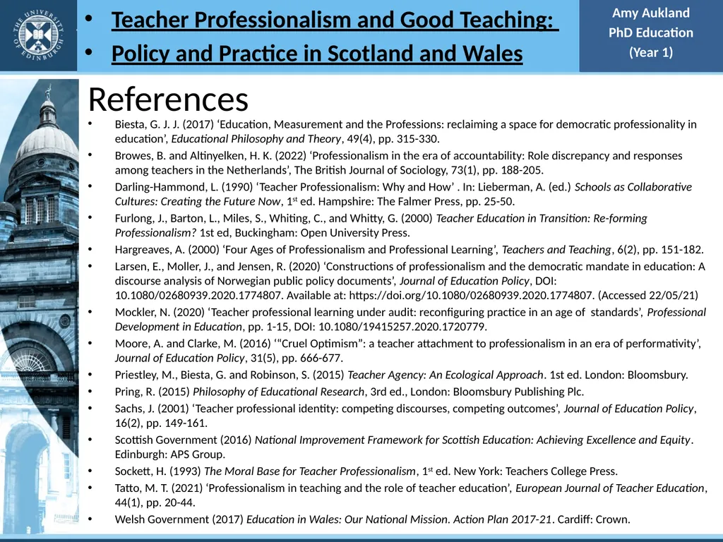 Teacher Professionalism and Good Teaching: Policy - slide 4 of 4