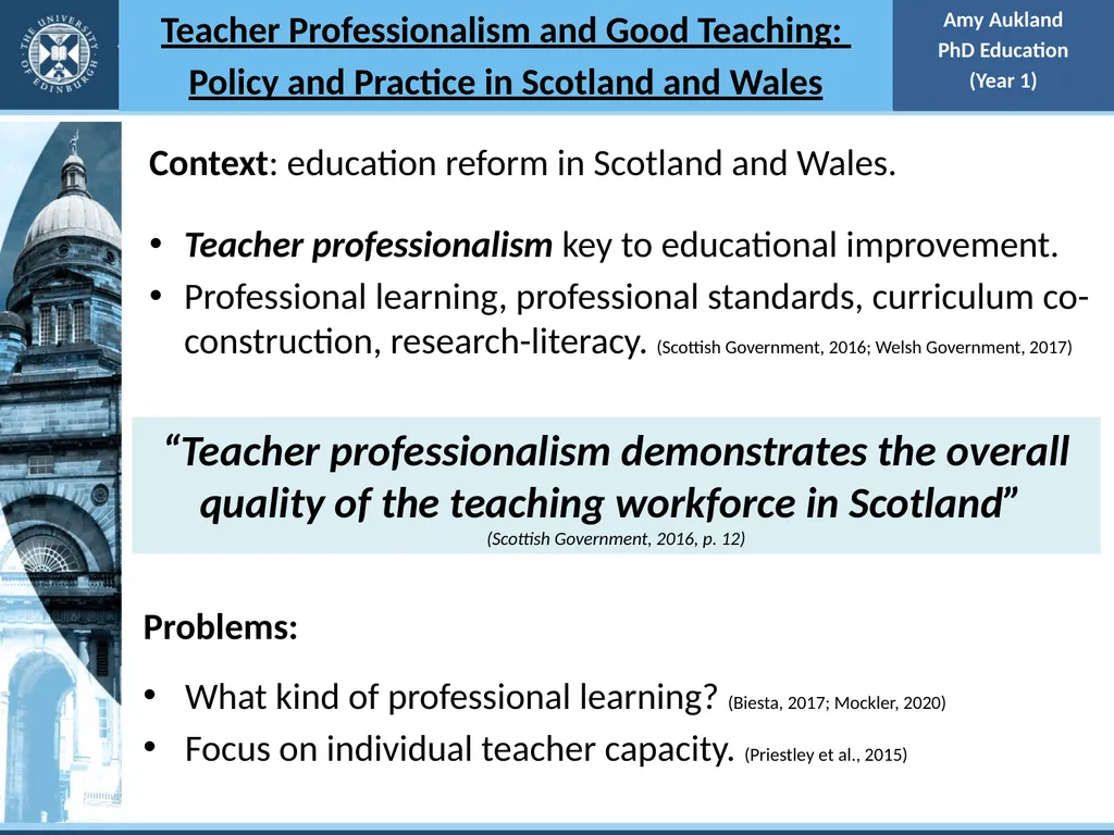 Teacher Professionalism and Good Teaching: Policy - slide 1 of 4