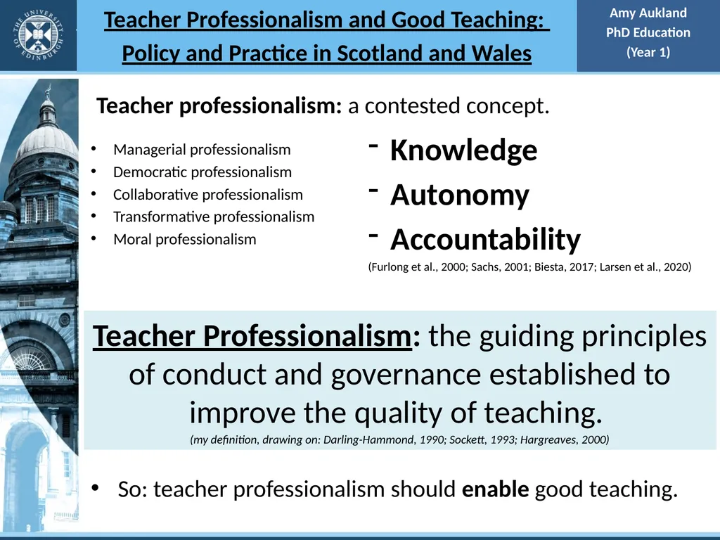 Teacher Professionalism and Good Teaching: Policy - slide 2 of 4