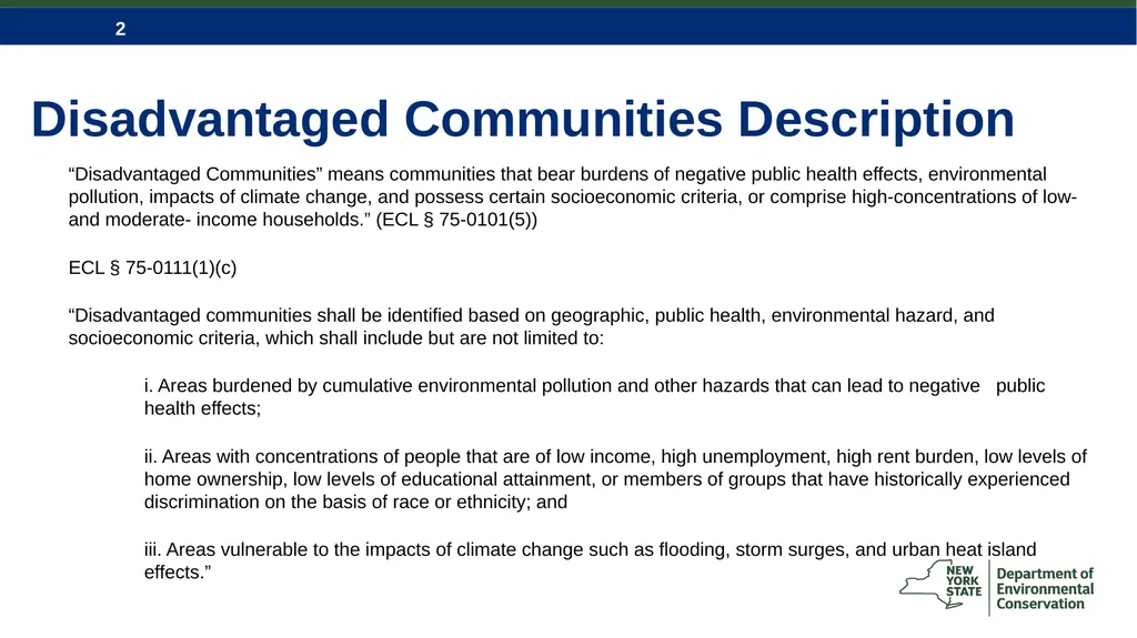 Climate Justice & Disadvantaged Communities Key - slide 2 of 18